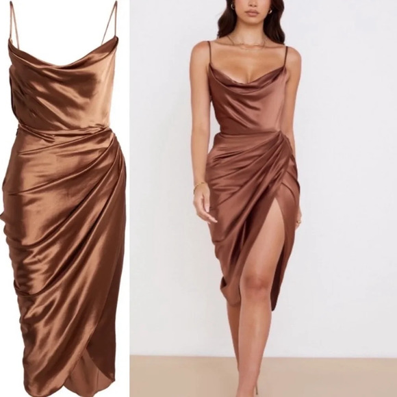 House of CB Bronze Satin Midi Dress - Picture 1 of 13
